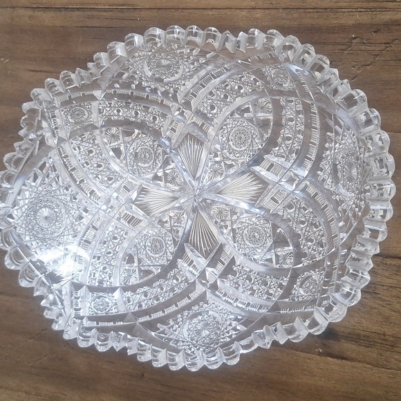 Vintage Lead Crystal Cut Glass Bowl Starburst Hobstar Pattern Brilliant Sparkle - Picture 4 of 7